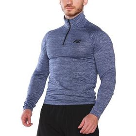 MuscleCloth Pro Stretch Fermuarlı Uzun Kollu Lacivert Erkek T-Shirt