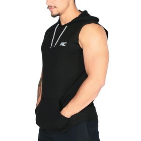 MuscleCloth Siyah Training Kapüşonlu Kolsuz T-Shirt