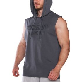 MuscleCloth Training Club Kapüşonlu Füme Erkek Kolsuz Sweatshirt
