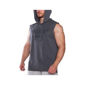 MuscleCloth Training Club Kapüşonlu Füme Erkek Kolsuz Sweatshirt