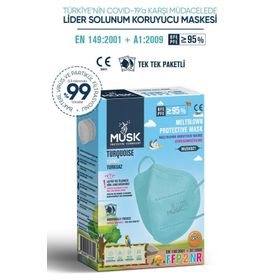 Musk Ffp2 Xs 10'lu Turkuaz Çocuk Maske