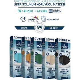 Musk KF94 Renkli Kore Tip 5 Renk 50 Adet N95 Maske