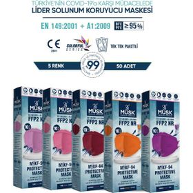 Musk KF94 Renkli Kore Tip 5 Renk 50 Adet N95 Maske