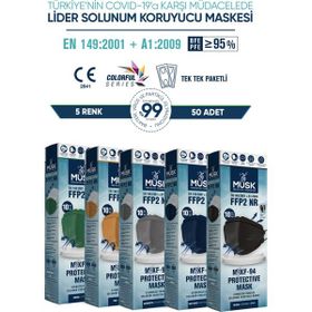 Musk KF94 Renkli Kore Tip 5 Renk 50 Adet N95 Maske