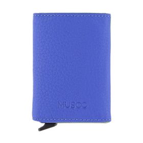 Musoo 3216 Mavi Hakiki Deri Para Gözlü Mekanizmalı Kartlık Cüzdan