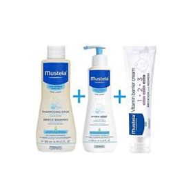 Mustela Gentle Cleansing Gel 500 ml Şampuan+Hydra Bebe 300 ml Body Lotion+100 ml Pişik Kremi Seti