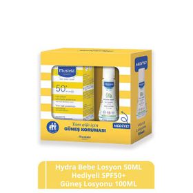 Mustela Hydra 50 ml Bebe Losyon + 100 ml SPF 50+ Tüm Cilt Tipleri Güneş Koruyucu
