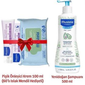 Mustela Saç ve Vücut Bebek Şampuanı 500 ML + Pişik Kremi 100 ML + Zeytinyağlı Temizleme Mendili
