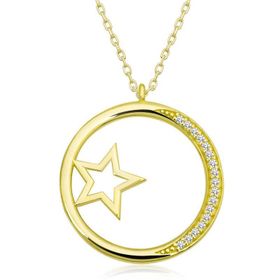 Mutlu Gold Yıldız Detaylı Halka Kadın Gümüş Kolye