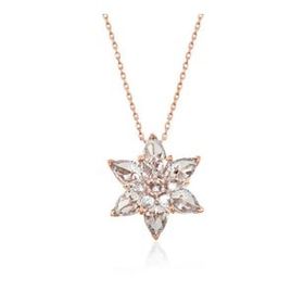 Mutlu Gümüş Rose Beyaz Lotus Çiçeği Kolye