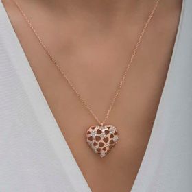 Mutlu Rose Bombeli Kalp Kadın Gümüş Kolye