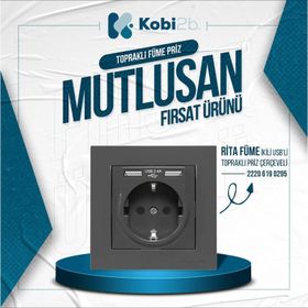 Mutlusan Rita Füme Çerçeveli Ikili Usb'li Topraklı Priz