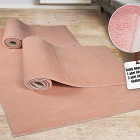 My Evilla Modern Dekoratif Halı Jel Kaymaz Taban Pembe Yatak Odası Halı Seti