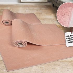 My Evilla Modern Dekoratif Halı Jel Kaymaz Taban Pembe Yatak Odası Halı Seti