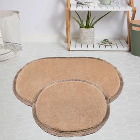 My Evilla Modern Dekoratif Jel Kaymaz Taban Peluş Bej Saçaklı Oval 50x80 Paspas Takımı