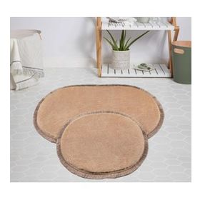 My Evilla Modern Dekoratif Jel Kaymaz Taban Peluş Bej Saçaklı Oval 50x80 Paspas Takımı