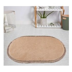 My Evilla Modern Dekoratif Jel Kaymaz Taban Peluş Bej Saçaklı Oval Halı