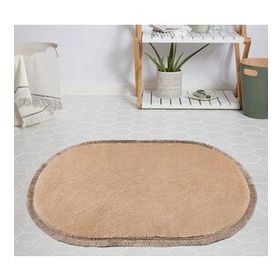 My Evilla Modern Dekoratif Jel Kaymaz Taban Peluş Bej Saçaklı Oval Halı