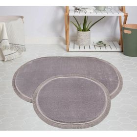 My Evilla Modern Dekoratif Jel Kaymaz Taban Peluş Gri Saçaklı Oval 50x80 Paspas Takımı