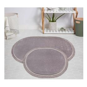 My Evilla Modern Dekoratif Jel Kaymaz Taban Peluş Gri Saçaklı Oval 50x80 Paspas Takımı