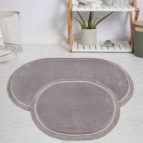 My Evilla Modern Dekoratif Jel Kaymaz Taban Peluş Gri Saçaklı Oval 50x80 Paspas Takımı