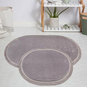 My Evilla Modern Dekoratif Jel Kaymaz Taban Peluş Gri Saçaklı Oval 50x80 Paspas Takımı