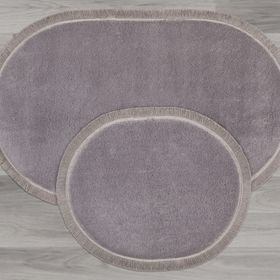 My Evilla Modern Dekoratif Jel Kaymaz Taban Peluş Gri Saçaklı Oval 60x100 Paspas Takımı