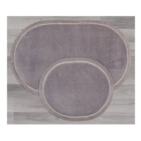 My Evilla Modern Dekoratif Jel Kaymaz Taban Peluş Gri Saçaklı Oval 60x100 Paspas Takımı