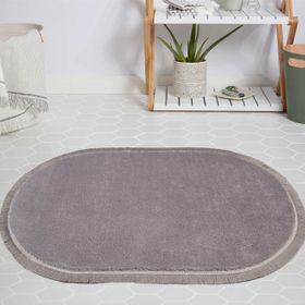 My Evilla Modern Dekoratif Jel Kaymaz Taban Peluş Gri Saçaklı Oval 60x100 Paspas Takımı