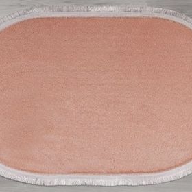 My Evilla Modern Dekoratif Jel Kaymaz Taban Peluş Pembe Saçaklı Oval Halı