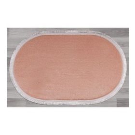My Evilla Modern Dekoratif Jel Kaymaz Taban Peluş Pembe Saçaklı Oval Halı