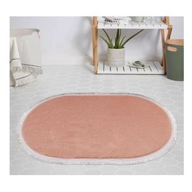 My Evilla Modern Dekoratif Jel Kaymaz Taban Peluş Pembe Saçaklı Oval Halı