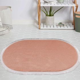 My Evilla Modern Dekoratif Jel Kaymaz Taban Peluş Pembe Saçaklı Oval Halı