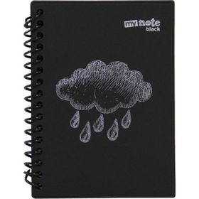 My Note Black A6 60 Siyah Yaprak Çizgisiz Bulut Desen Spiralli Defter