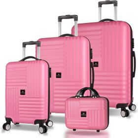 My Valice Puzzle Pembe ABS Kabin Orta Büyük ve Makyaj Boy 4'lü Travel Valiz Seti