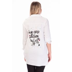 Myline 13350-M Beyaz Arka Beden Baskılı Kadın Gömlek