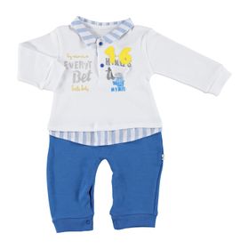 Mymio Centilmen Ayı Polo Yaka Patiksiz Mavi Erkek Bebek Tulum