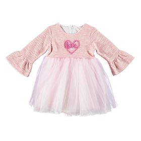 Mymio Pembe Penye Astarlı Kalp Süzene Nakışlı Kız Bebek Elbise