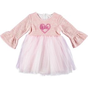 Mymio Pembe Penye Astarlı Kalp Süzene Nakışlı Kız Bebek Elbise