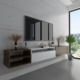 Myniture S6111-6 Ceviz Beyaz Ceviz Duvara Monte Tv Sehpası