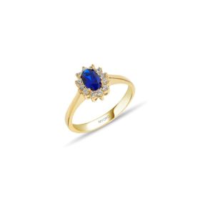 MYOROGOLD 14 Ayar Lacivert Oval Taşlı Altın Yüzük