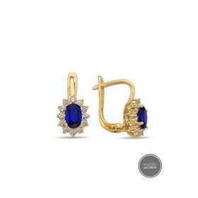 MYOROGOLD 14 Ayar Oval Taşlı Lacivert Altın Küpe