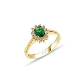 MYOROGOLD 14 Ayar Oval Yeşil Taşlı Altın Yüzük