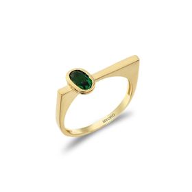 MYOROGOLD 14 Ayar Oval Yeşil Taşlı Altın Yüzük