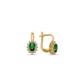 MYOROGOLD 14 Ayar Yeşil Oval Taşlı Altın Küpe