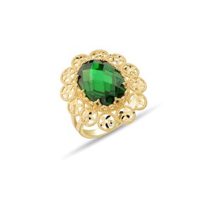 MYOROGOLD 14 Ayar Yeşil Taşlı Altın Yüzük