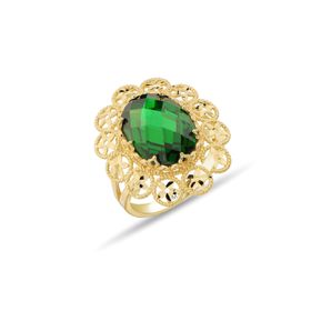 MYOROGOLD 14 Ayar Yeşil Taşlı Altın Yüzük