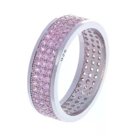 Nagıss 3 Sıra Tamtur Pembe Zirkon Taşlı 925 Ayar Gümüş Kadın Yüzük