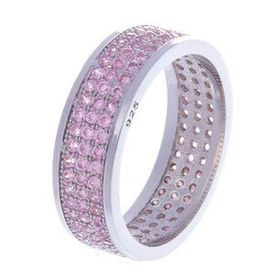 Nagıss 3 Sıra Tamtur Pembe Zirkon Taşlı 925 Ayar Gümüş Kadın Yüzük