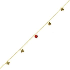 Najm Al Sahra 925 Ayar Gümüş Yuvarlak Garnet Taşlı Çınar Yaprağı Halhal